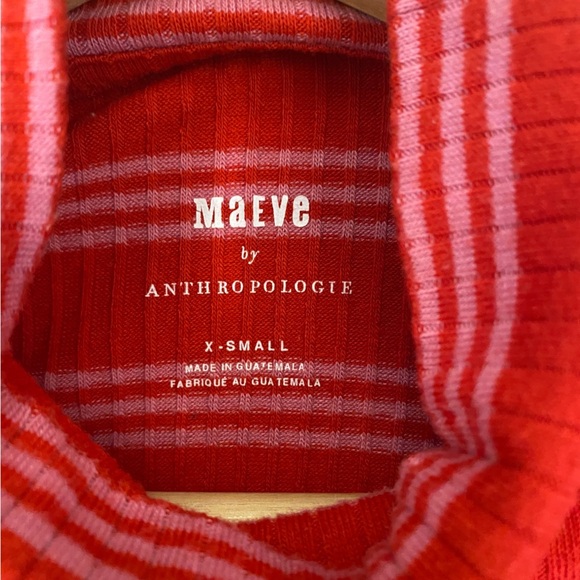 Anthropologie || Maeve Ribbed Stripe Turtleneck Red Pink XS - Picture 5 of 8